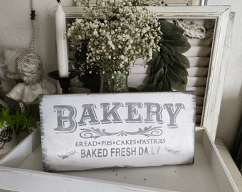 SHABBY CHIC traumhaftes weißes Schild "BAKERY"  33x16,5 cm ganzjährige Deko Küche Landhaus Flur Büro Geschenk Einzug Muttertag