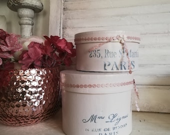 hübsches Set mit 2  helllachsrosa  Geschenkschachteln Pappdosen "PARIS" Geschenkeschachtel  Geburtstag Aufbewahrung Kleinkram Dekoration