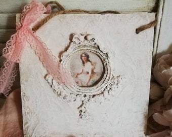 Shabby Chic wunderschönes romantisches kleines Holzschild "Ballerina"  zartes Helllachsrosa mit Spitzenschleife und Hängekordel in 3 Motiven