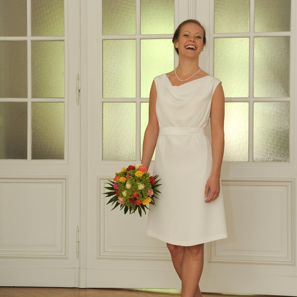 vestido de novia del registro, longitud de la rodilla, crepé de seda