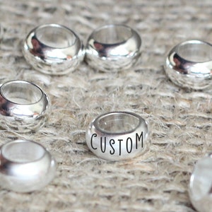 Personalized metal connector engraved. Custom spacer bead. Tag personalized round charm. Bead for bracelet gift bulk