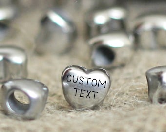 heart beads metal custom wholesale DIY craft personalized heart engraved steel charm name add on wedding love bracelet labels