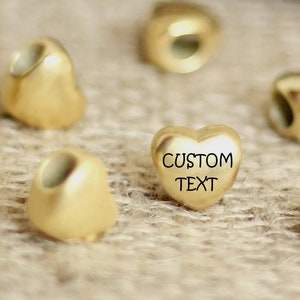 Custom heart beads. Gold wholesale tag personalized heart. Laser metal engraving memorial supplies. Name custom logo charms