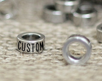 Personalized beads engraved custom spacers. Name column charm small round beads. Wholesale jewelry bracelet metal customized round blanks