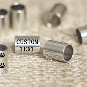 Personalized engraved beads. Tube custom logo big spacer. Stainless steel name wholesale DIY. Roman numeral jewelry metal image
