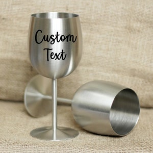 Custom wine glasses. Engraved goblet bridesmaid gift. personalized monogram metal glasses. Set of wine goblets. Wedding logo stainless steel