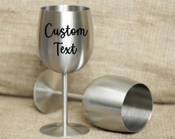 Custom wine glasses. Engraved goblet bridesmaid gift. personalized monogram metal glasses. Set of wine goblets. Wedding logo stainless steel
