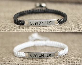 Engraved personalized set of 2 gift jewelry. Custom couple date bracelets. Matching girlfriend boyfriend bracelets. His hers long distance