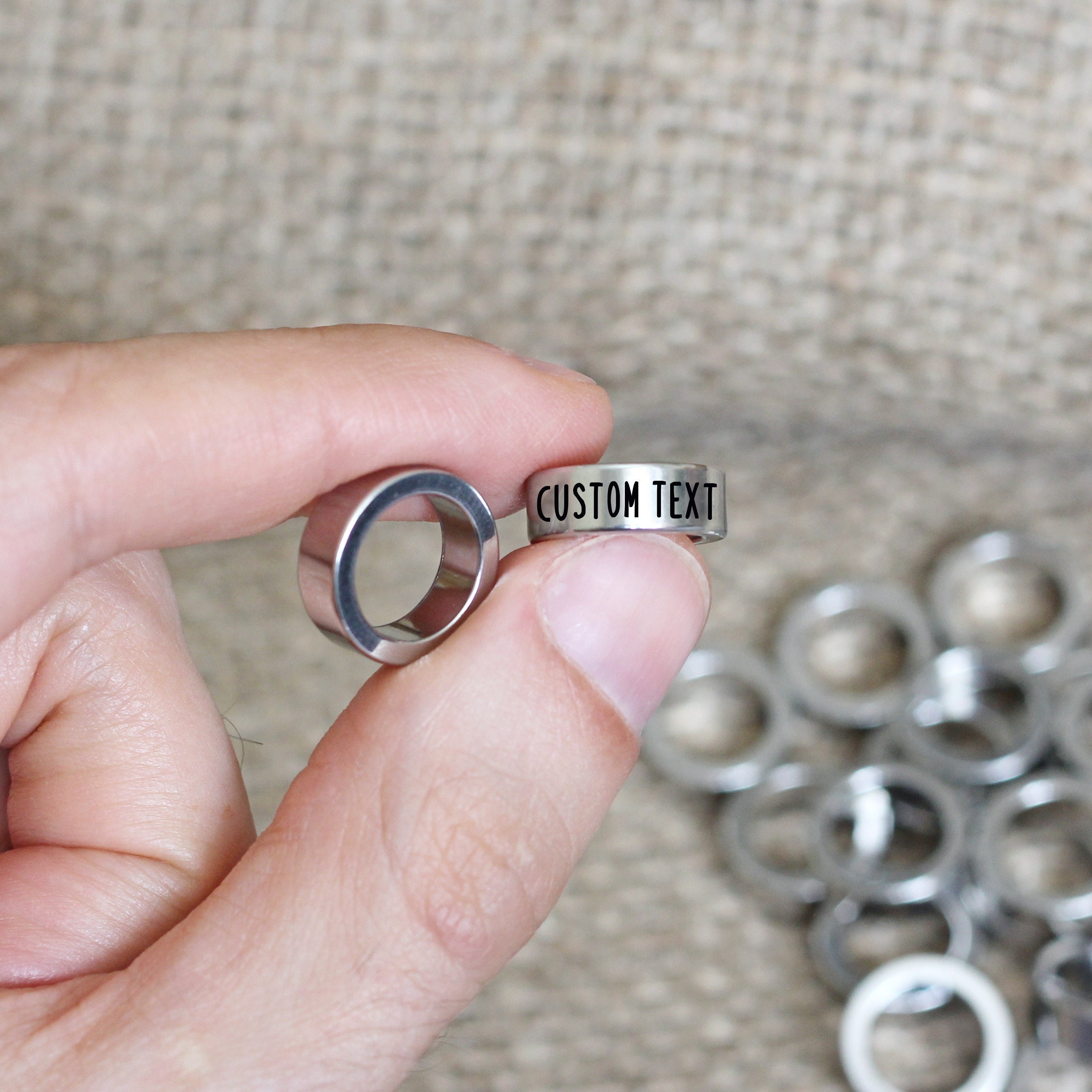 Engraved beads personalized spacer. Lagre custom name gift spacers. Metal charm unique text. Bracelet big silver column engraving sing ring