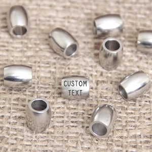 Custom logo beads. Spacers personalized engraved spacers. Initial connector bracelet charm. Metal stainless steel gift silver drum bead