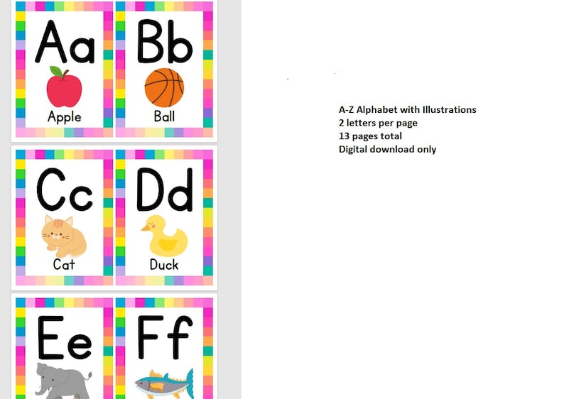 Printable Alphabet Flash Cards / Baby Toddler & Preschool DIGITAL