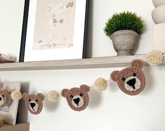 Bear Themed Bunting - Crochet Garland - Bear Decorations - Nursery Decor - Shelf Styling - Cot Decorations - Woodland Nursery - Neutral