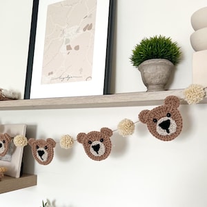 Bear Themed Bunting - Crochet Garland - Bear Decorations - Nursery Decor - Shelf Styling - Cot Decorations - Woodland Nursery - Neutral