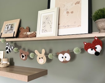 Woodland Themed Bunting - Crochet Garland - Woodland Decorations - Nursery Decor - Shelf Styling - Cot Decorations - Woodland Nursery