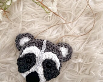 Raccoon Hanging Decoration - Woodland Themed Nursery - Handmade Crochet Decor - Baby Shower Gift - Neutral Childrens Room