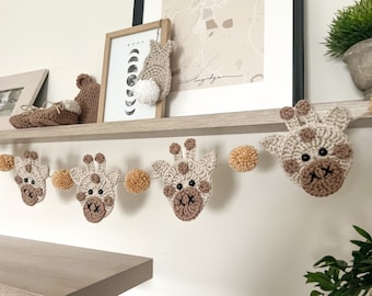 Giraffe Themed Bunting - Crochet Garland - Giraffe Decorations - Nursery Decor - Shelf Styling - Cot Decorations - Safari Nursery - Neutral