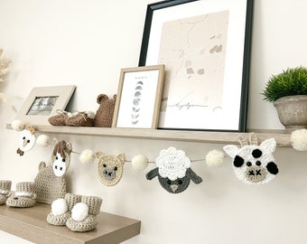 Farmyard Themed Bunting - Crochet Garland - Farm Decorations - Nursery Decor - Shelf Styling - Cot Decorations - Farm Nursery - Neutral