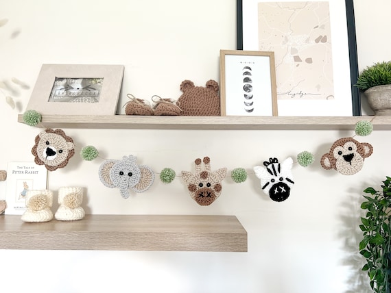 Safari Themed Bunting - Crochet Garland - Safari Decorations - Nursery Decor - Shelf Styling - Cot Decorations - Safari Nursery - Neutral