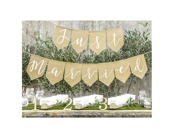 Garland made of linen - Just Married, banner, wedding decoration, wedding, pennant