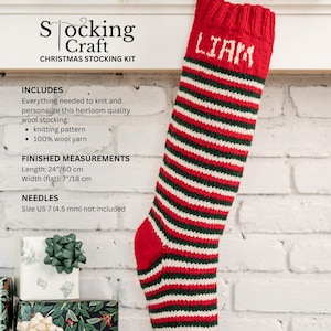 Knitting Kit Craft Personalized Christmas Stocking Knitting Kit - pattern, wool yarns, and trimmings DIY