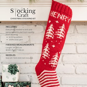 Knitting Kit Craft Personalized Christmas Stocking Knitting Kit - pattern, wool yarns, and trimmings DIY