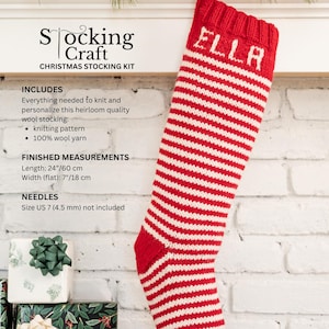 Knitting Kit Craft Personalized Christmas Stocking Knitting Kit - pattern, wool yarns, and trimmings DIY