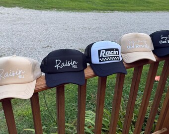 Trucker Hat: Raisin Hell, Racin, Say Howdy Get Rowdy
