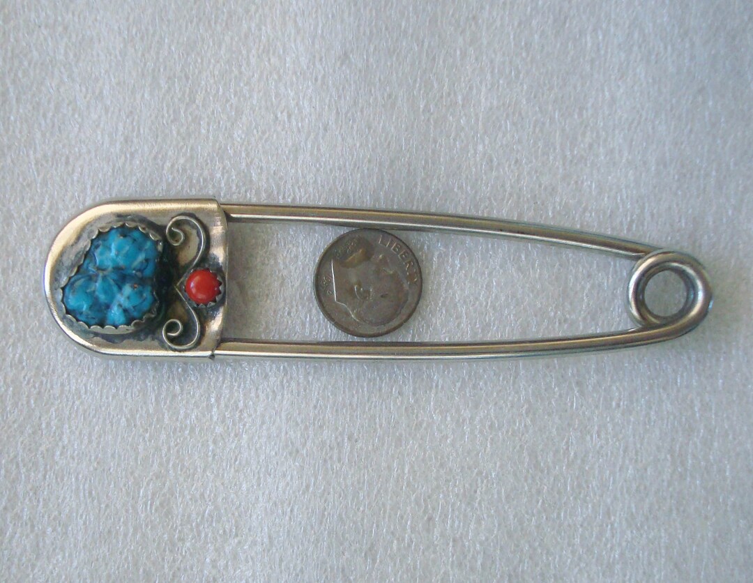 Vintage Risdon Silver Key Tag Native American Turquoise Coral Large