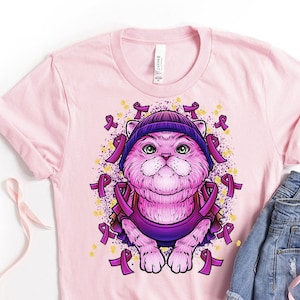 Cat Breast Cancer Shirt Women,Pink Cat Shirt, Cat Mom Gifts, Cute Cat Shirts, October Pink Ribbon,Awareness,Breast Cancer Survivor Gift