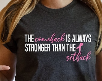 Pink Breast Cancer Shirt Women,The Comeback Is Always Stronger Than The Setback,Pink Ribbon Awareness Breast Cancer Survivor Gift