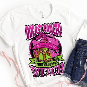Witch Breast Cancer Shirt Women,Breast Cancer Messed with the Wrong Witch,Halloween Cancer October Pink Ribbon,Breast Cancer Survivor Gift
