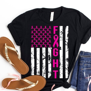 Breast Cancer Flag T-Shirt FIGHT,Breast Cancer Gifts,Breast Cancer American Flag,Fight Breast Cancer,Pink Ribbon Flag,Breast Cancer Survivor