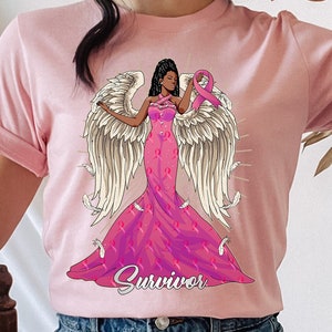 Black Woman Breast Cancer Shirt Cancer Black Angel God October Breast Cancer Religious Pink Ribbon Awareness Breast Cancer Survivor Gift