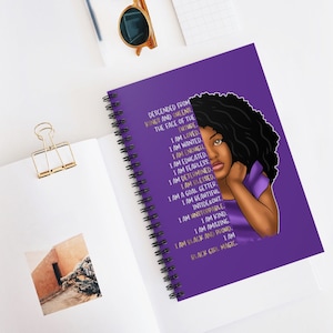 Kids Black Girl Notebook Spiral Ruled Line,Curly Hair Girls School Notebook,Black Girl Journal,Black Woman Notebook,Afrocentric Purple