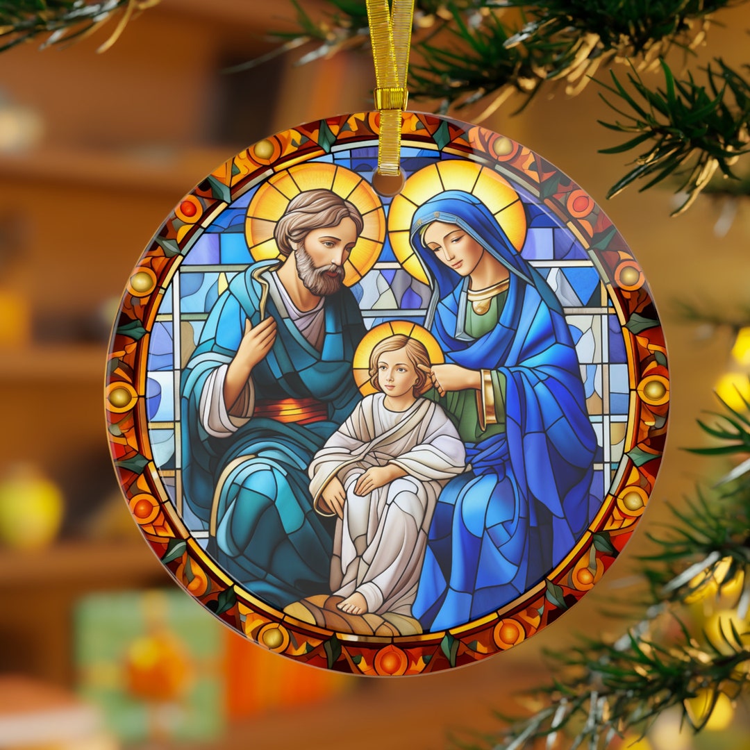 Nativity Ornament, FAUX Stained Glass Nativity, Manger Ornament, Holy ...