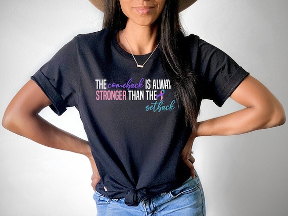 Thyroid Cancer Shirt Women,The Comeback is Always Stronger Than The Setback,Purple Teal & Pink Ribbon Awareness Thyroid Cancer Survivor Gift