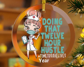 Rothaarige Krankenschwester Weihnachten Ornament Glas, Krankenschwester Ornament, Rotes Haar Krankenschwester, Krankenschwester Geschenke, Krankenpflege Studenten Geschenk RN LPN Cna 12 Stunden Hustle Tochter