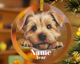 ノーフォークテリアのクリスマスオーナメント（名入れ可）、犬のメモリアルギフト
