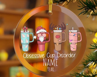Christmas Tumbler Ornament, Cup Addict, Cup Collector, Obsessive Cup Disorder, Christmas Coffee Mug Santa Reindeer Lights, Mom Daughter Wife