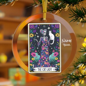 Ornement de carte de tarot dame chat, ornement de carte de tarot squelette, cadeaux éléphant blanc, ornement de tarot, ornement bestie, cadeau secret père noël