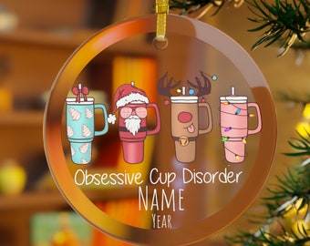 Christmas Tumbler Ornament, Cup Addict, Cup Collector, Obsessive Cup Disorder, Christmas Coffee Mug Santa Reindeer Lights, Mom Ornament Wife