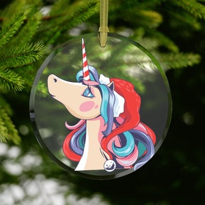 Santa Hat Unicorn Ornament, Christmas Unicorn, Holiday Unicorn, Unicorn Gifts, Unicorn Ornaments,Ornaments for Girls Kids Holiday Decor