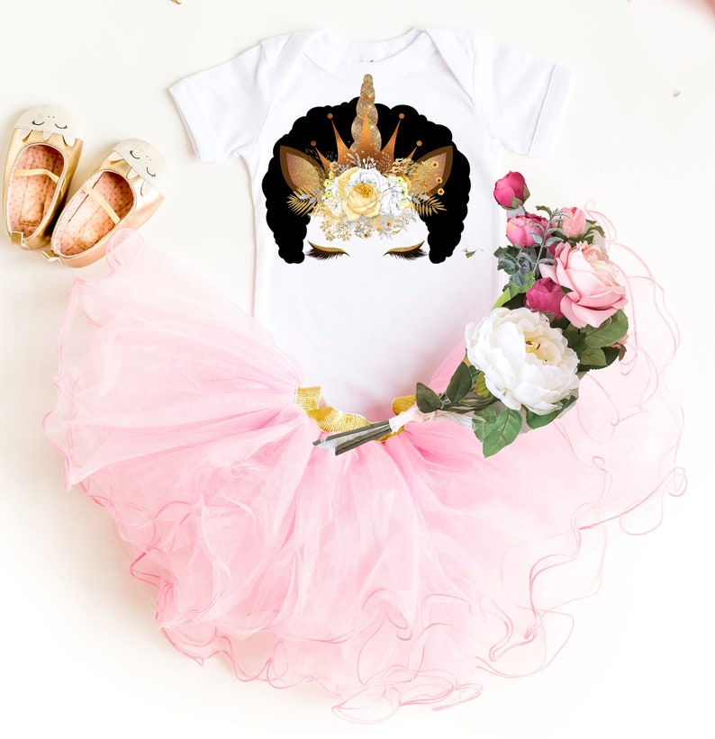 Gold Afro Unicorn Black Girl Magic Baby Bodysuit Girls 1st Etsy