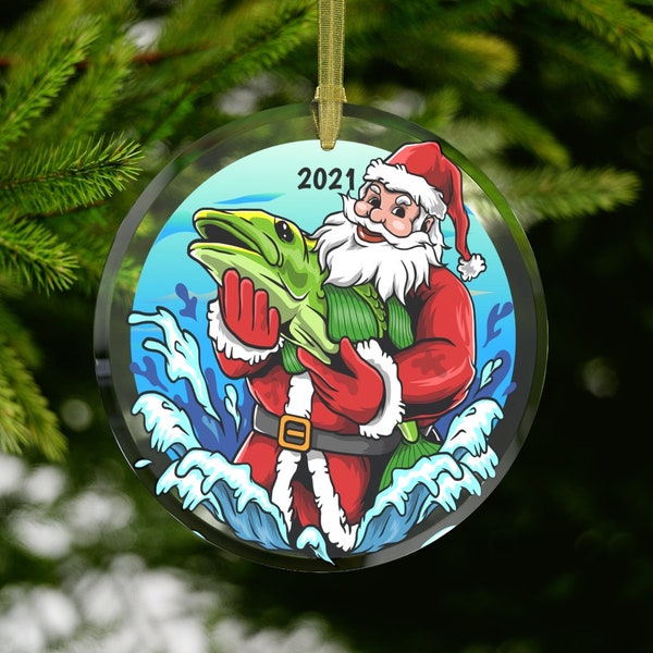 Santa Fishing Ornament, Fishing Christmas Ornament, Fisherman Gifts, Fishing Gifts, Ornament Fish Dad Son Boat Boating Fish Gifts