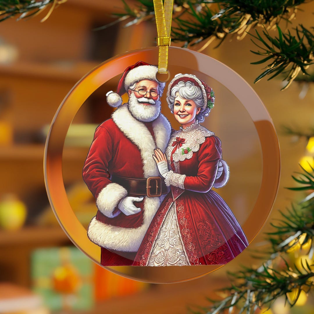 Santa & Mrs Claus Christmas Ornament Glass, Couples Gifts, Couples ...