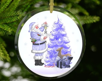 Santa Ornament, Purple Christmas Tree Ornament, Santa Christmas Ornament, Santa Decorations, Purple Ornaments, Purple Holiday Decorations