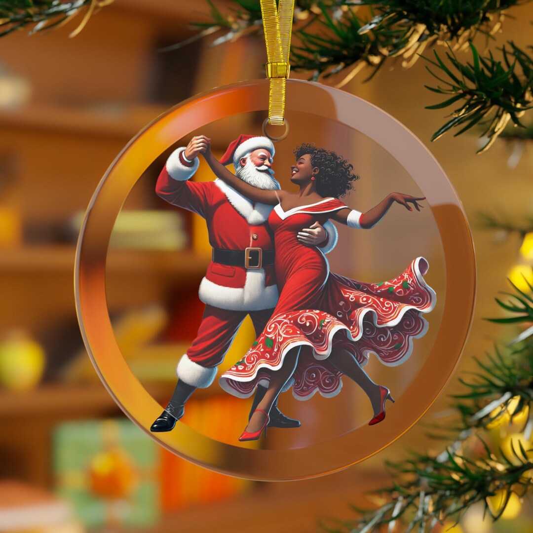 Interracial Couple Ornament, White Santa & Black Mrs Claus Christmas