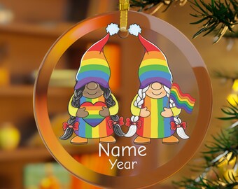 Interracial Lesbian Couple Ornament, Gnome Ornament,Pride Gnome, LGBTQ Ornament, Lesbian Christmas, Lesbian Gift, Lesbian Ornament Mixed