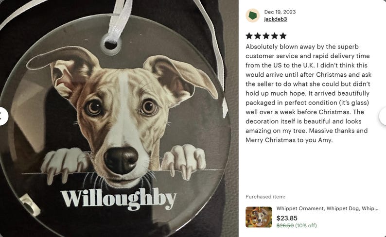 a picture of a dog on a glass ornament