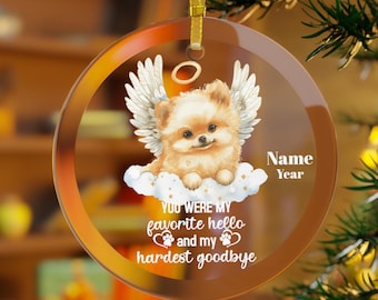 Pommeren hond Memorial cadeau ornament, Pommeren cadeau, moeder Pommeren vader, pom hond engelenvleugels vaarwel sympathie huisdier verlies regenboogbrug